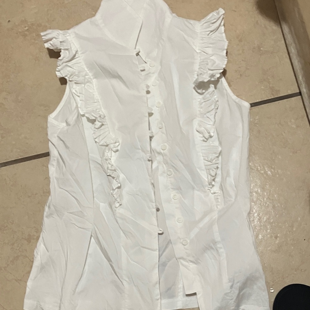 Eva Mendes for New York & Company White Ruffle Blouse